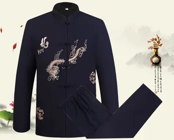 

Free shipping Traditional Chinese Dragon kung fu Suits men's vintage Shirt and Pants Plus Size Chinese Traditional clothes 61502