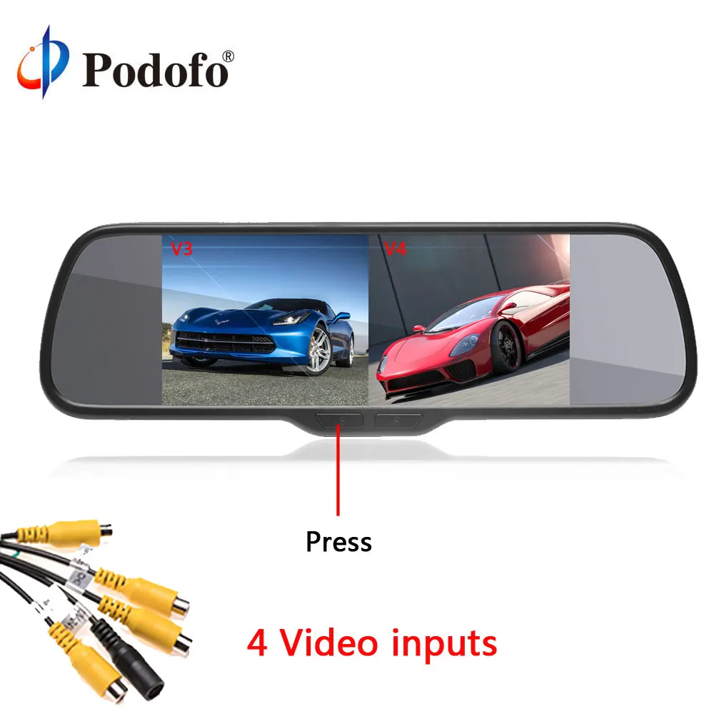 

Podofo Car HD Rearview Mirror Monitor 8'' Split Screen Auto Parking Assistance LCD Display DC 12V for Reversing Camera System