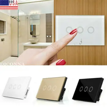 

LED Light Smart Touch Screen Wall Switch 1 Way 1 2 3 Gang Crystal Glass Panel Touch Switch US Stanard 3C16