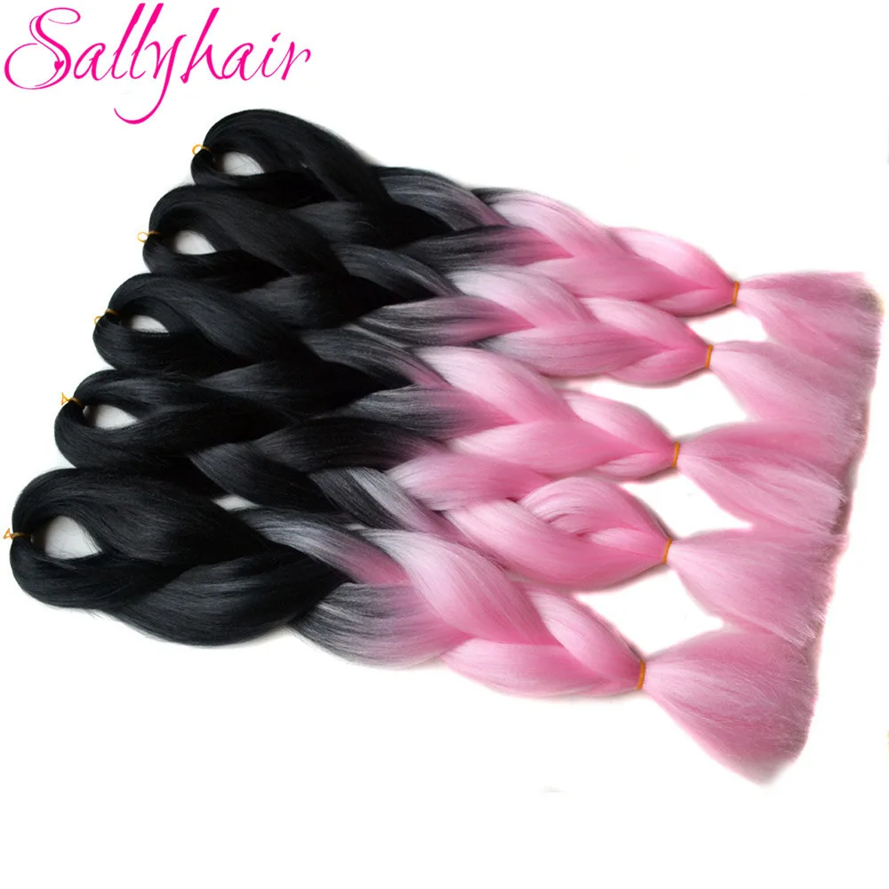 Sallyhair, Омбре, синтетические плетеные волосы, мятный зеленый цвет, Sallyhair, 24 дюйма, огромные косички, высокотемпературное волокно для наращивания волос - Цвет: T1B/30