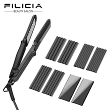 Плоский утюжок Гофрирование щипцы для завивки отрицательные ионы 4 в 1 кудрявые волосы выпрямитель с 4 сменными пластинами керамика