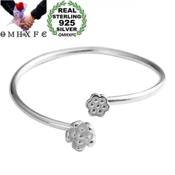 

OMHXFC Wholesale European Fashion Woman Girl Party Wedding Gift Vintage Lotus 925 Sterling Silver Open Bangles Bracelets BE153
