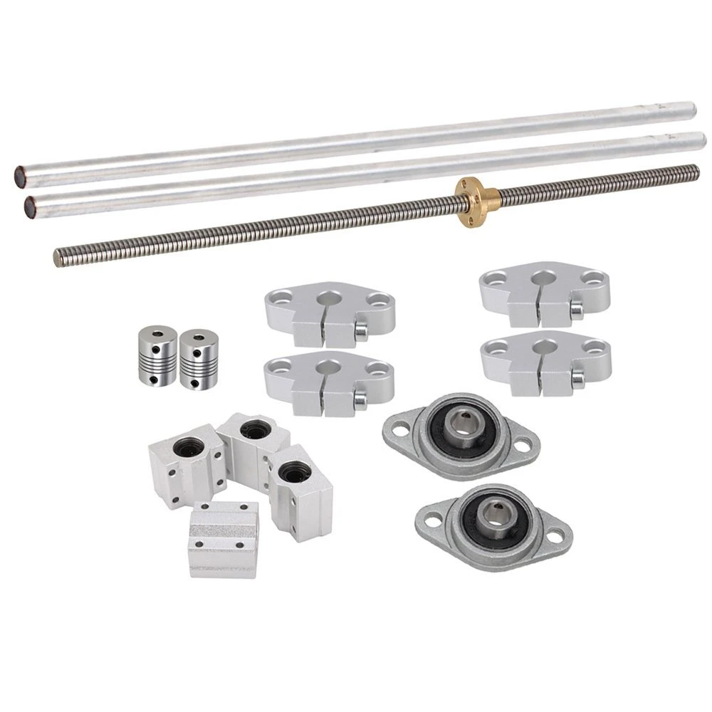 Horizontal Silver Dual Rail Guide Support 200mm Length Optical Axis /& 250mm 2mm T8 Lead Screw Set