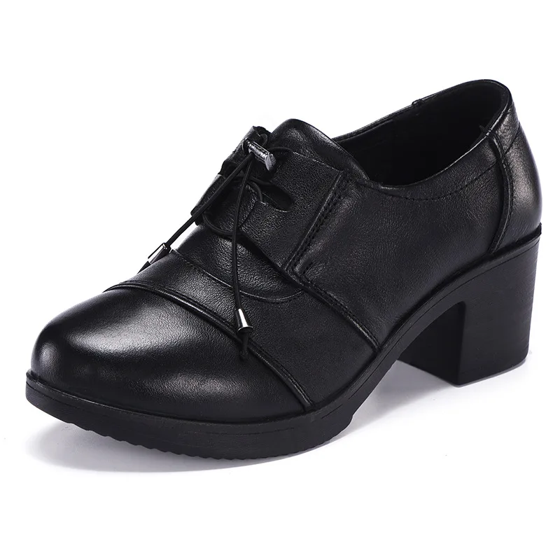 

2019 Spring Autumn Fashion Loafers 100% Genuine Leather Single Shoes Soft Casual Women Heels Shoes Mother Shoes Women Pumps