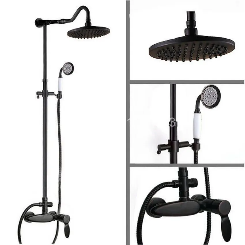 

Wall Mount Rain Shower System 8 inch Round Shower Head Hand Shower Faucet Mixer Tap Set Black Oil Rubbed Bronze ars726