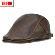 Осенне-зимняя мужская брендовая бейсбольная Кепка из натуральной кожи, Повседневная теплая шапка из коровьей кожи, кожаные бейсболки