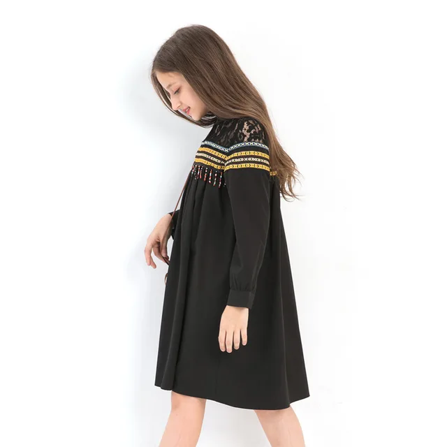 Girls Dresses With Sleeves Teenager Size 14 Fall Dress Elegant Tassels ...