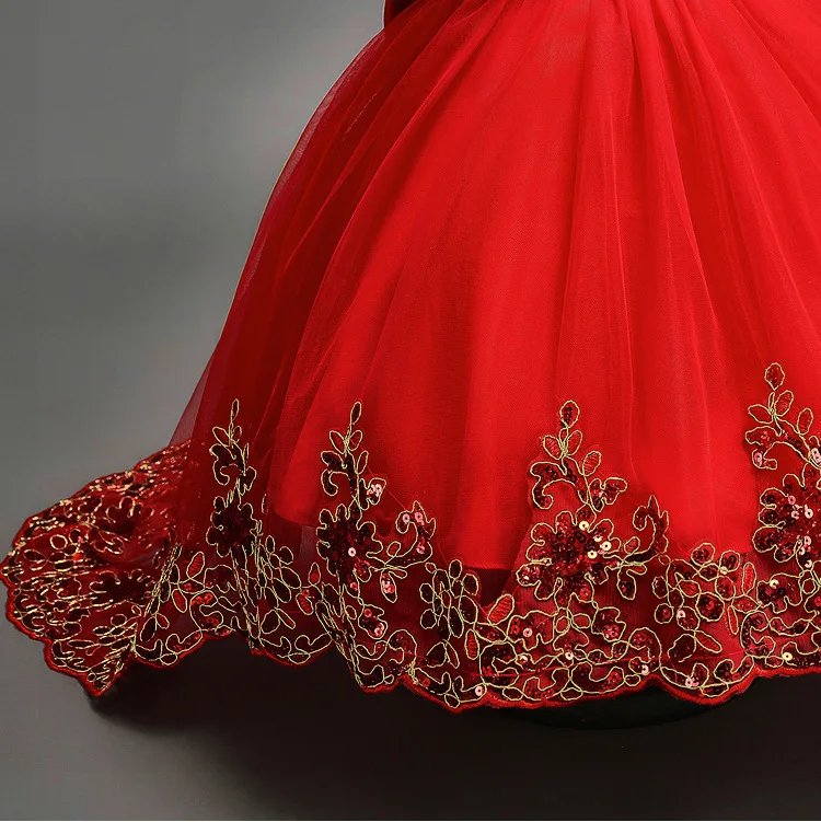 Keaiyouhuo/свадебное платье с цветочным узором для девочек детские кружевные Красные праздничные платья принцессы с цветочным рисунком для девочек, летняя одежда для детей 10, 12 лет