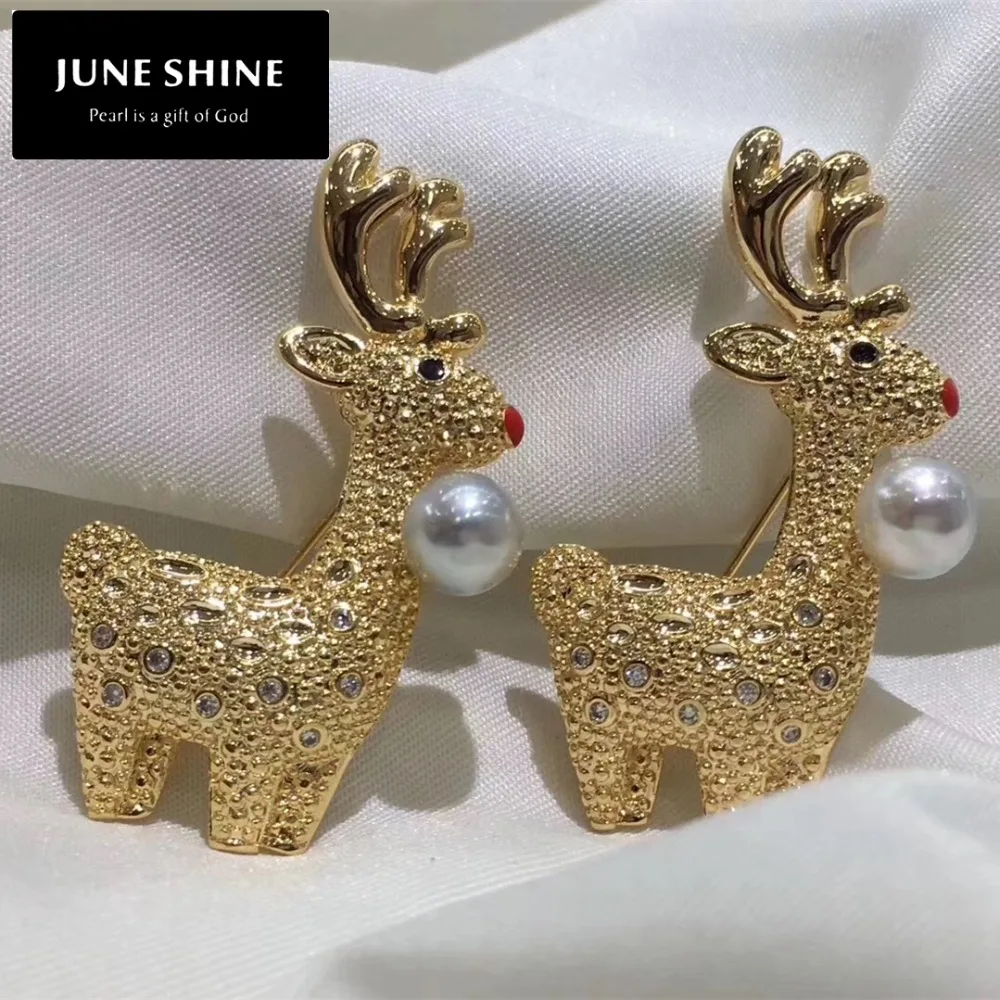 

Christmas gift Cat Deer Christmas fawn Akoya Pearl Brooches Real Pearl Brooch BR003