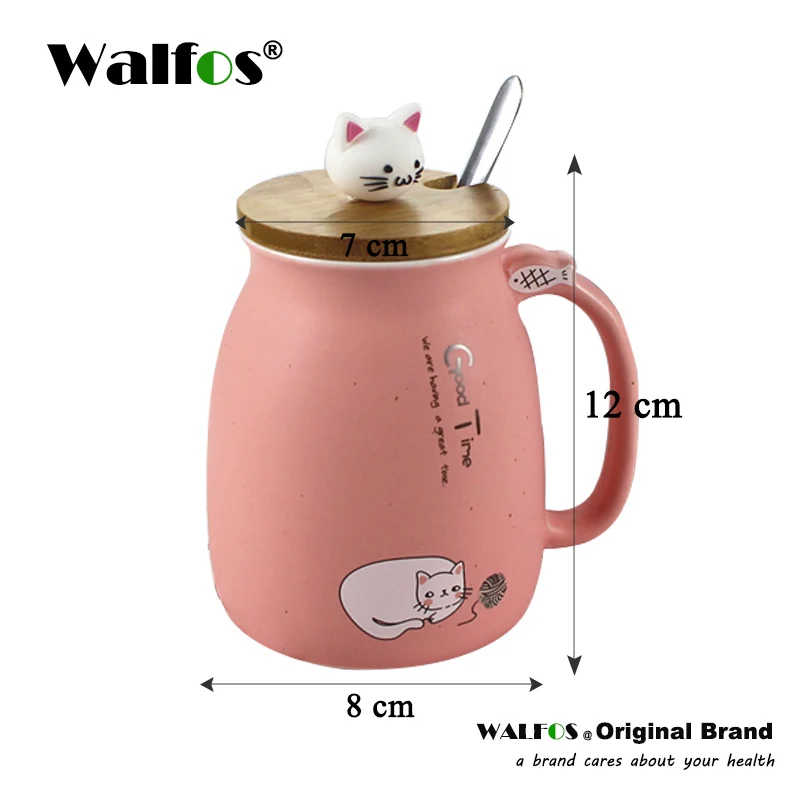 WALFOS новая термостойкая чашка с изображением кунжутного кота, цветная мультяшная чашка с крышкой, керамическая кружка с изображением котенка, молока, кофе, детская чашка - Цвет: Розовый