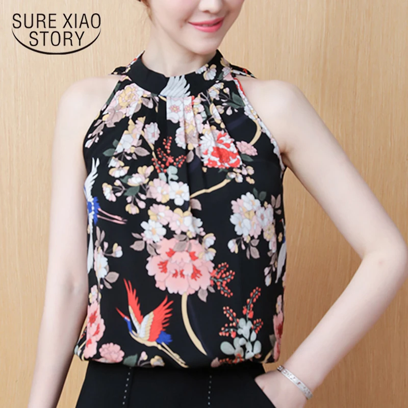 blouses woman 2019 dames blouse zomer womens blouses and tops chiffon blouse chemisier femme Sleeveless womens clothing 5064 50