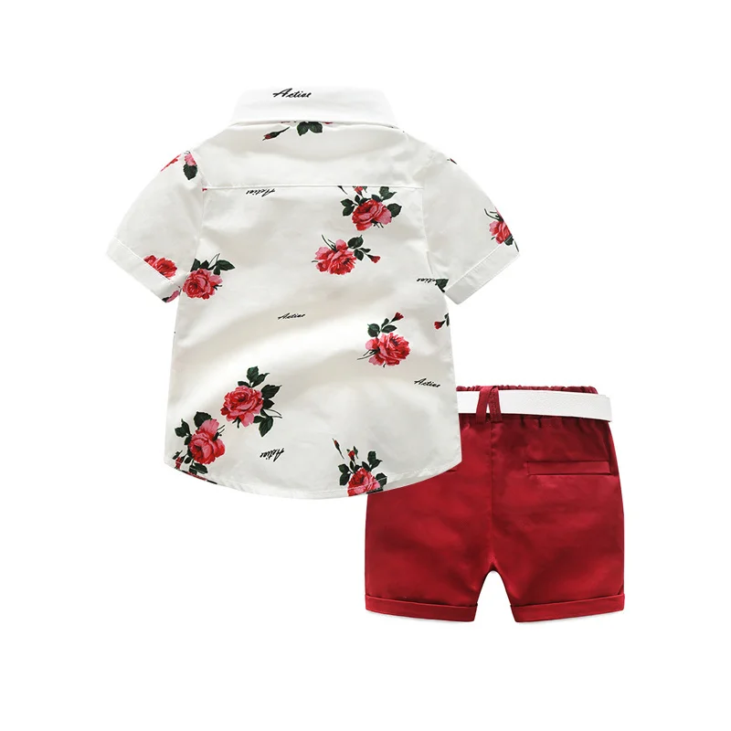 Летний модный Костюм Джентльмена для маленьких мальчиков комплект из футболки и шорт, одежда для свадебной вечеринки От 1 до 7 лет