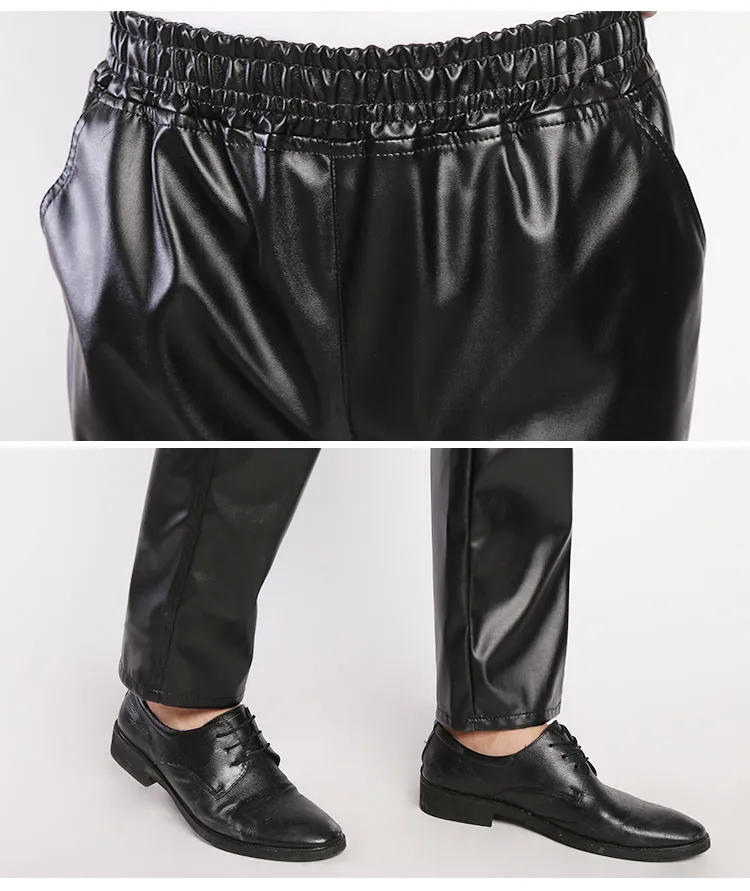 Idopy мужские деловые эластичные удобные брюки из искусственной кожи, прямые брюки с эластичной резинкой на талии