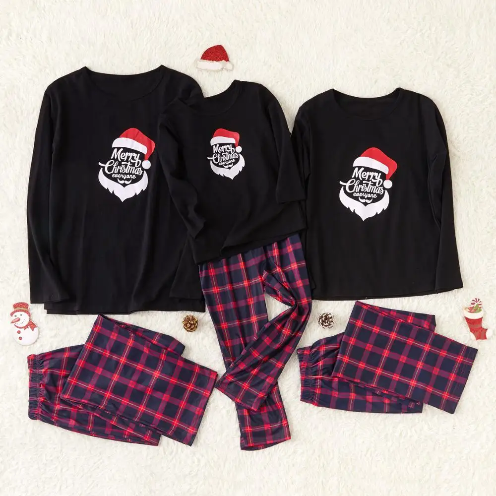 

Autumn and Winter New Casual Holiday Christmas Hat Pattern Tops and Plaid Pants for Family Pajamas Set for Adults and Children