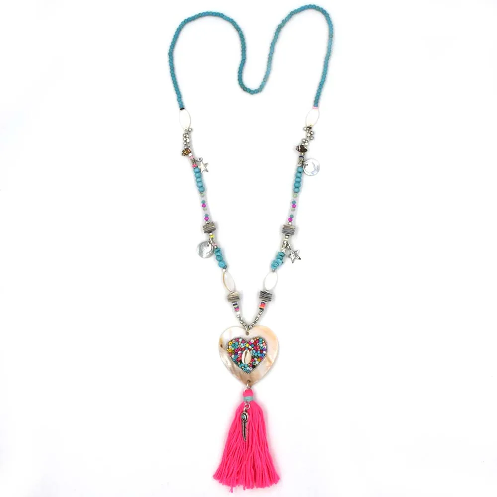 nueva cadena de cuentas mar shell amor corazón colgantes borla colgante maxi collar boho chic largo collar para mujer|long necklace|necklaces for womentassel pendant - AliExpress