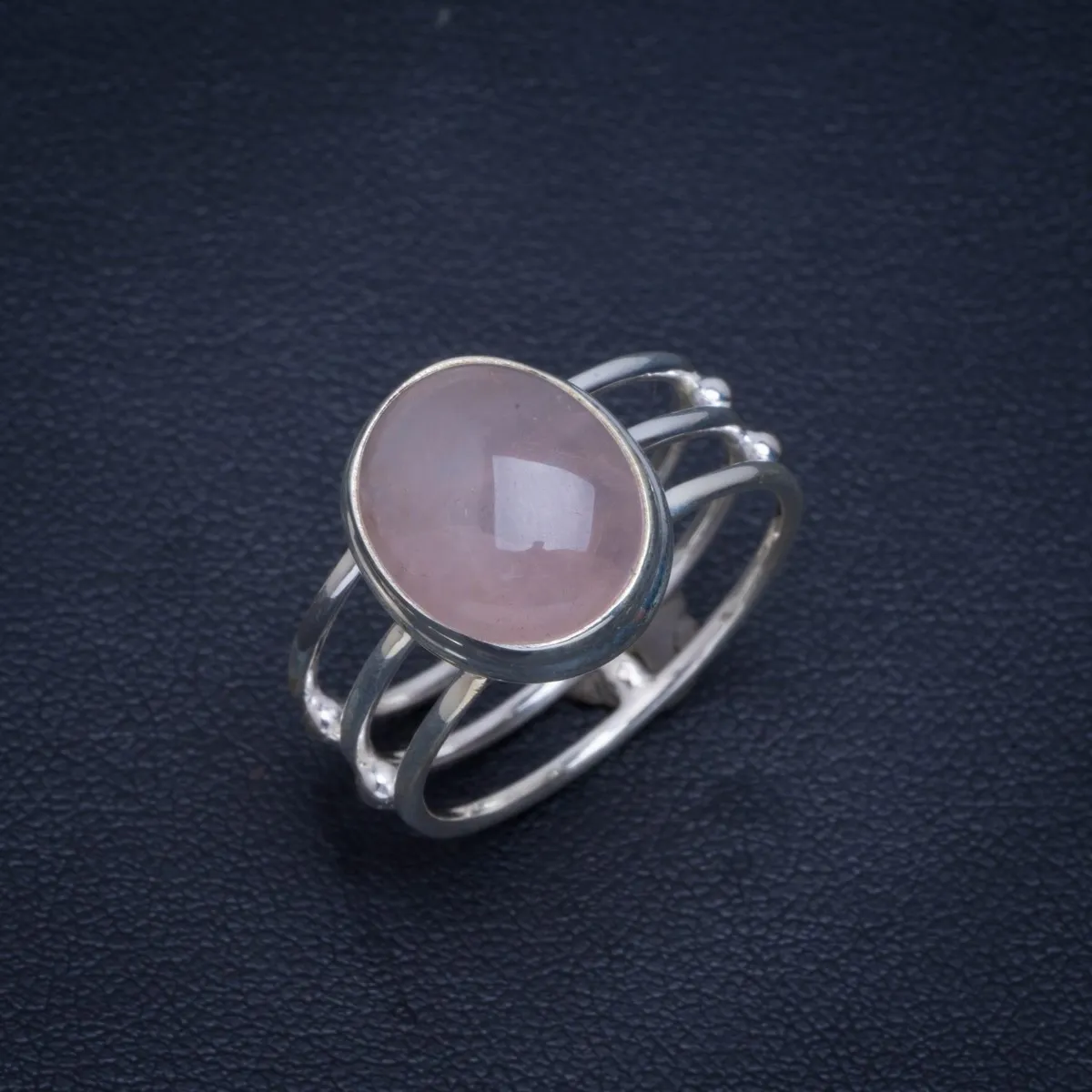 

Natural Rose Quartz Handmade Unique 925 Sterling Silver Ring 8.25 B1201