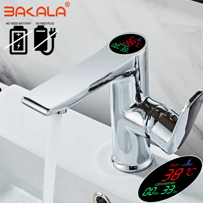 Светодиодный кран BAKALA для ванной комнаты, цифровой смеситель для раковины, смеситель для воды, латунный хромированный кран с умеренным дисплеем, умный кран B-3035