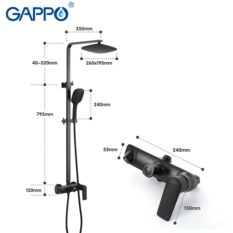 GAPPO shower Faucets black bathtub faucet 3 function stainless steel rainfall shower set mixer tap mixer bathroom faucet mixer  