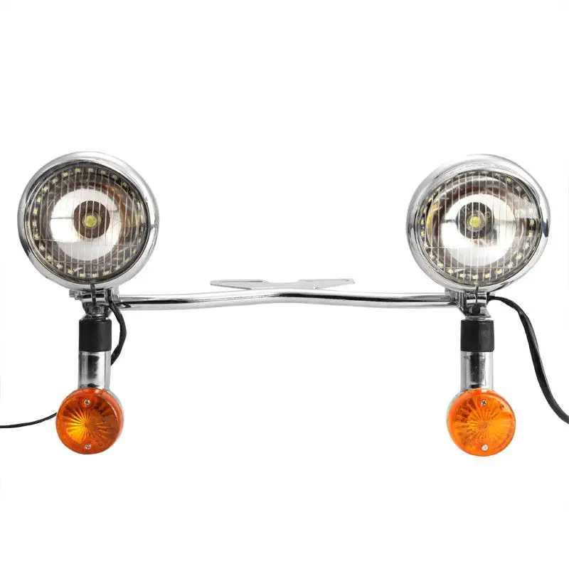 Chrome Motorcycle Headlight Spot Light+LED Turn Signals Amber Light