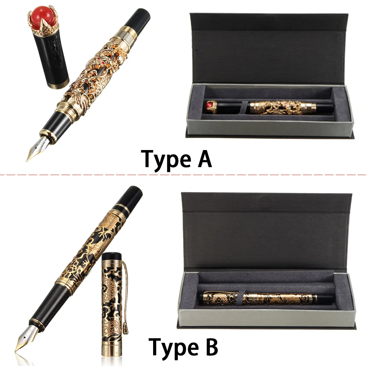 

Metal Dragon Fountain Pen 0.5mm Medium Nib Luxury Fountain Ink Pen With Gift Box for Writing Office School Supplies Gift