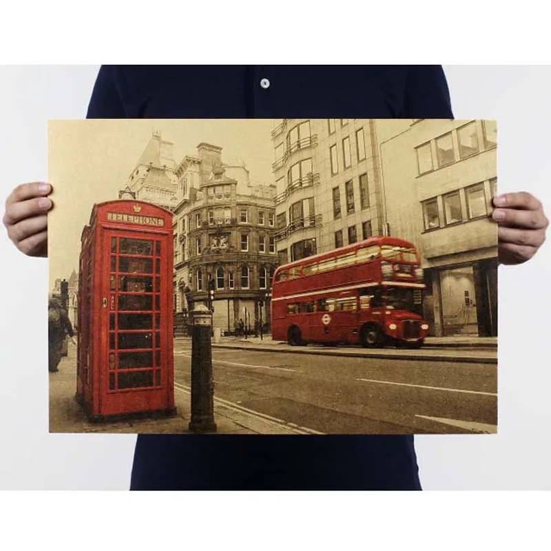 

LAITANG Bus And Telephone Booth Kraft Paper Vintage Poster Adornment Retro Posters Home Decor Frameless Ancient Wall Sticker