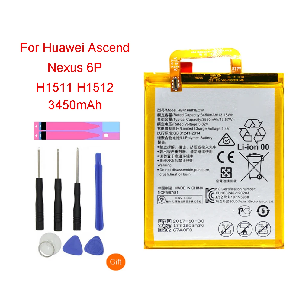 

QrxPower Replacement Battery 3450mAh HB416683ECW For Huawei Nexus 6P H1511 H1512 Original Replacement Battery Free Tools