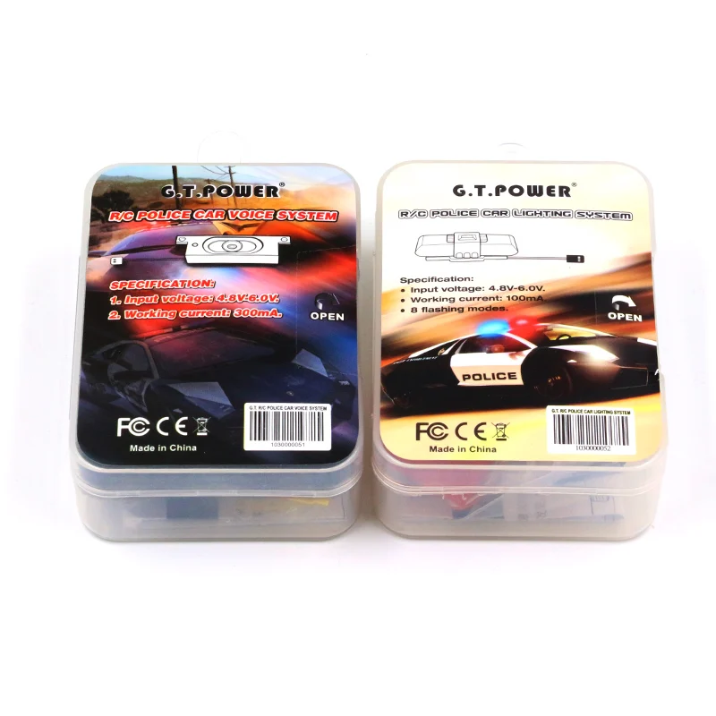 

FATJAY GT Power rc cars police lighting and voice system simulator siren sound effect adjustable volume 4 LED 8 flashing modes