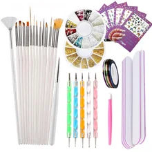 AddFavor стикер для дизайна ногтей со стразами лента наклейка 15 шт. набор щеточек для ногтей DIY кисть для разрисовывания ногтей инструмент для точечного нанесения маникюра набор маникюра