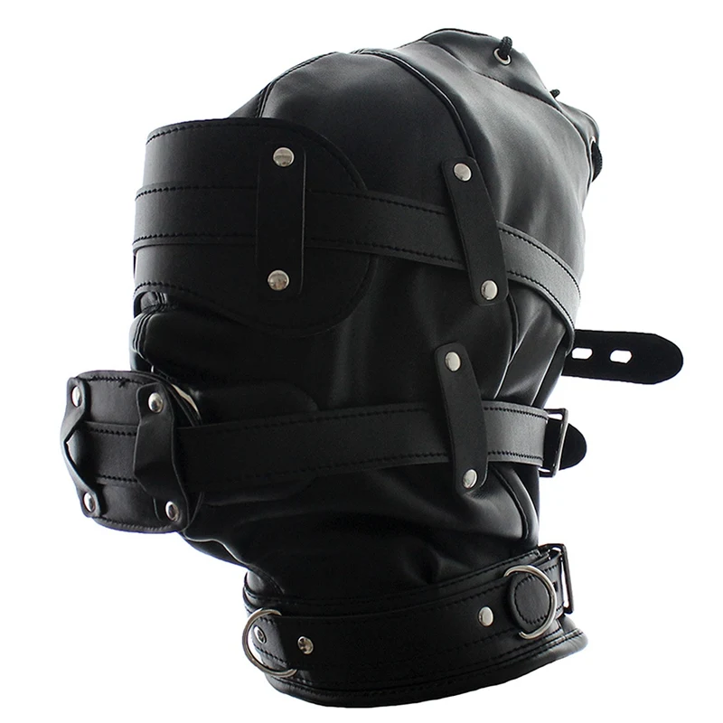 

PU Leather Hood Dog Mask Head Harness Sexy Slave Collar Metal Chain Mouth Gag Bondage Blindfold Hood For Couples