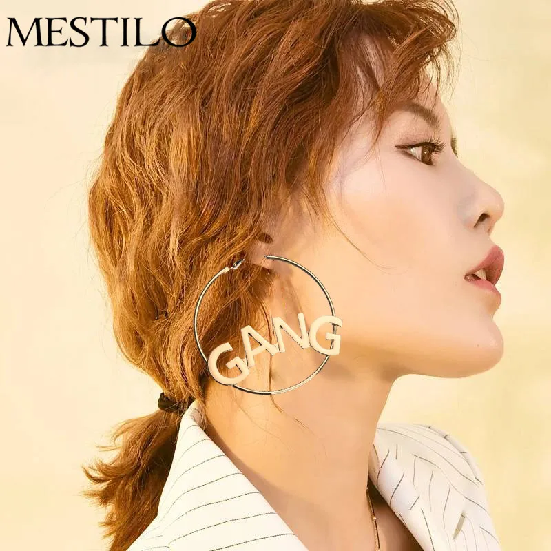 MESTILO корейские золотые серебряные геометрические большие круглые Висячие серьги для женщин модные длинные висячие серьги с буквами