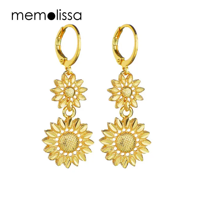 Mms Women Stainless Steel Dangle Long Earrings Gold Mms Women Stainless Steel Dangle Long Earrings Gold Sunflower Circle Simple Ear Buckle