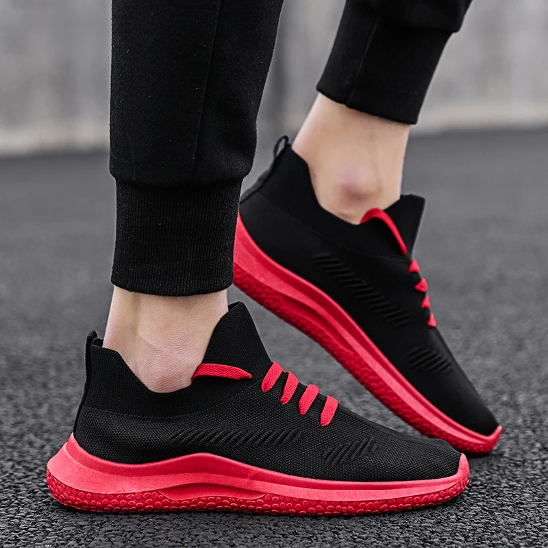

New Arrival Men Outdoor Running Shoes Breathable Athletic Training Shoes Comfortable Sports Shoes Sneakers For Men Black Red