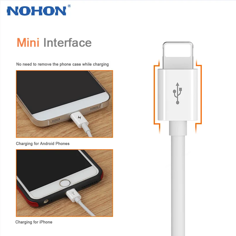 NOHON 2 в 1 USB кабель 8Pin type C Micro для iPhone 7 6 6S Plus iPad iPod для samsung lenovo Nokia LG Android USB провод