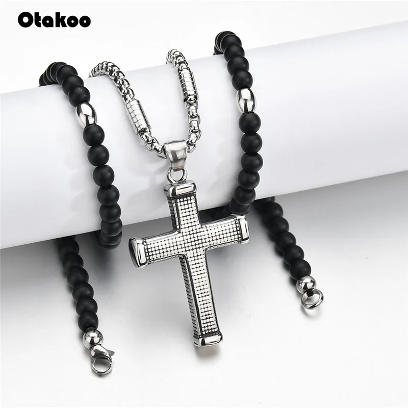 Otakoo rosaries бусы ожерелье с удлиненной цепью для мужчин и женщин молитвенный католический крест chotk Иисус Христос крест кулон из нержавеющей стали ювелирные изделия