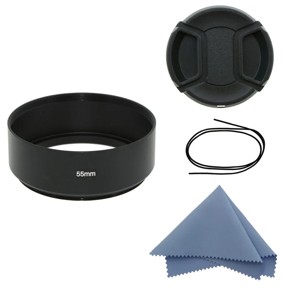 

SIOTI Camera 55mm Metal Standard Focus Lens Hood+Cleaning Cloth+Lens Cap for Nikon for Canon for Sony for Standard Thread Lens
