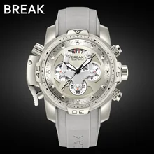 BREAK Unique Men Luxury Brand Casual Fashion Rubber Band Sport Wristwatches Man Quartz Chronograph Army Waterproof