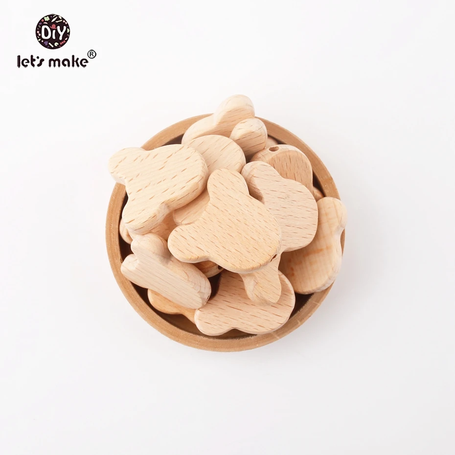 Lets make Natural Wood Bears Chew Beads Jewelry Making For Teeth 20pcs 너도밤 나무 나무 Teether DIY 더미 클립 체인 Teethers