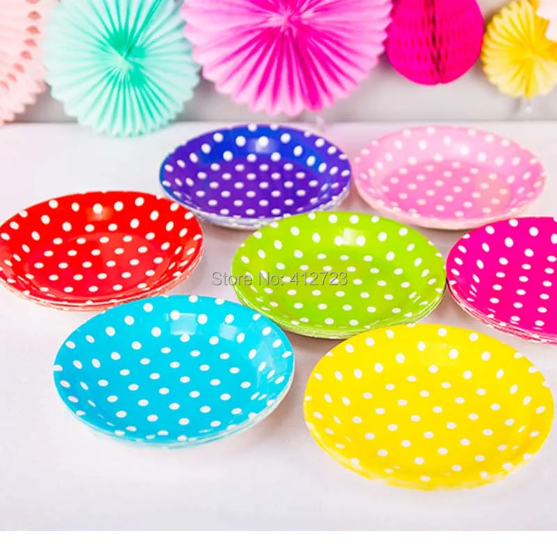 7inch Party Tableware pink red &white polka dots Party Paper Plates for ...