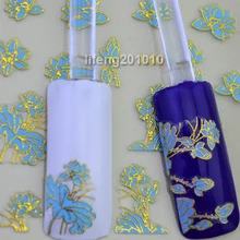 Розничная упаковка 10 листов/партия 3D золотой край синий цветочный дизайн клей для ногтей наклейки украшения для мобильного телефона TJ016