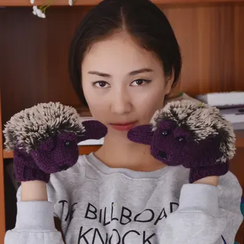 

Fashion Cute Hedgehog Gloves Women Winter Warmer Knitted Crochet Wrist Cartoon Fleece Mittens Outdoor Gifts HSJ88