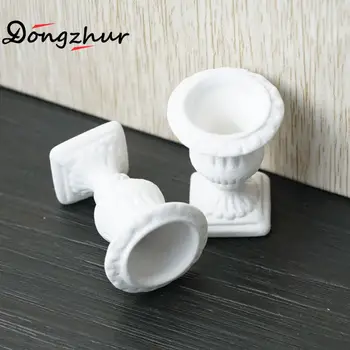 

Miniature Dollhouse Furniture 2pc White Flower Pot Child Puzzle DIY Garden Exterior Decoration Doll House Miniature 1:12 Model