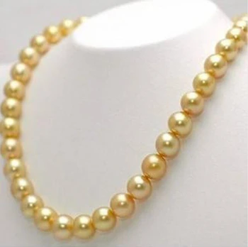 

10mm golden south sea shell pearl Fashion Jewelry necklace Factory 22inch real Women Fine for lady jewelryCZ Luxury Ms. girl