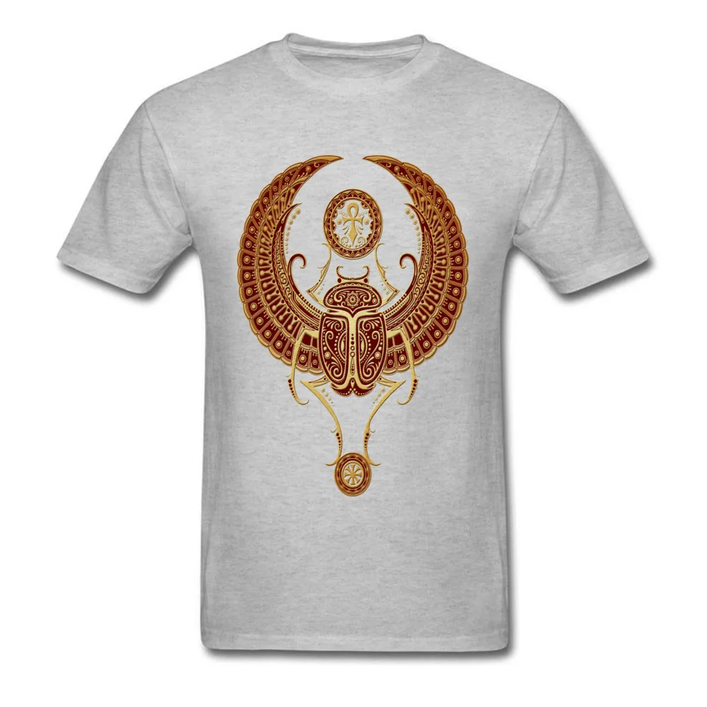 Normal Cotton Fabric T-Shirt for Men Short Sleeve Casual Tees High Quality Mother Day Crew Neck Tops Tees Print Red Winged Egyptian Scarab Beetle with Ankh grey