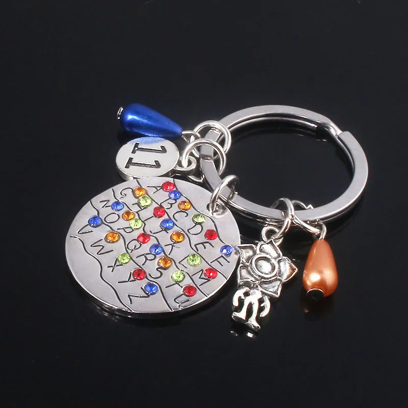 

Movie Stranger Things Keychains High Quality lamp Bulb Letter RUN Metal Keyring Men Car Women Bag Accessories