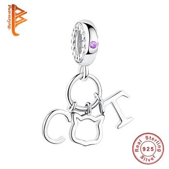 

BELAWANG 2019 Jewelry 925 Sterling Silver Lovely Cat Charm Beads fit Bracelet for Women DIY Jewelry Children's Gift