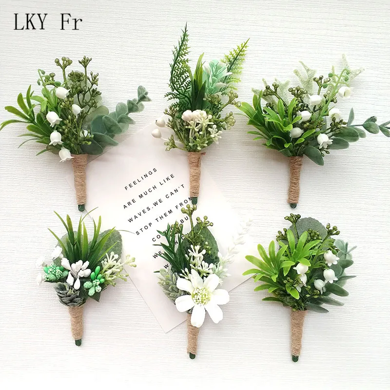 

Boutonniere Men Wedding Silk Corsages Boutonnieres Flower Artificial Plant Green Buttonhole Wedding Planner Marriage Accessories