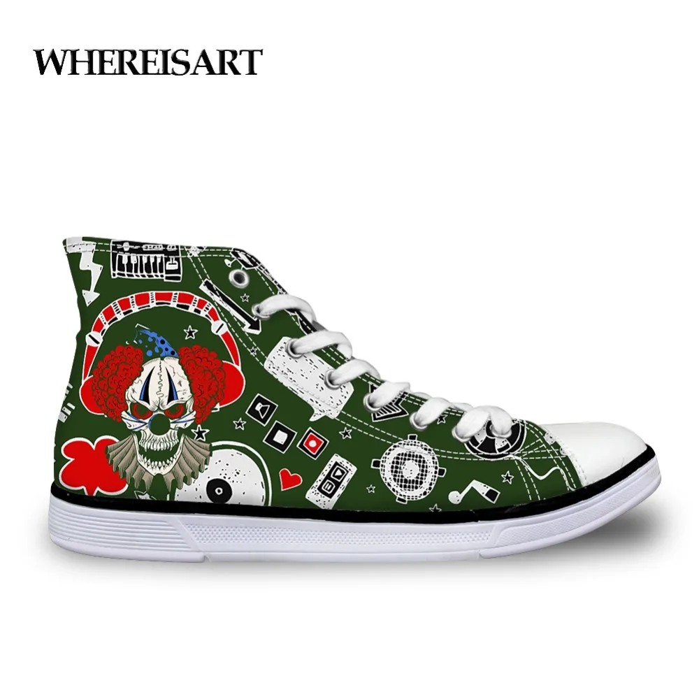 Best WHEREISART Men #039;s Shoes Casual Shoes Hip Hop Clown Pattern Canvas Shoes Men Green Lace Up Breathable Sneakers For Teenage Boys