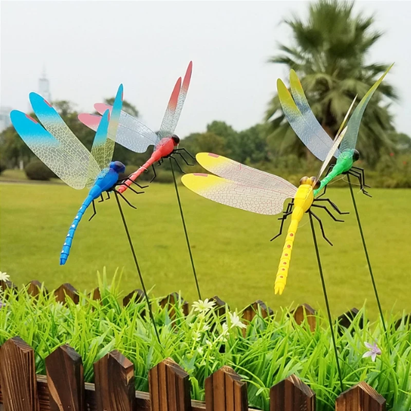 

Colorful Fairy Dragonfly On Stick Ornament Home Garden Vase Lawn Art Craft Decor