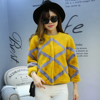 

Women Stripe Three quarter sleeve O-neck Fur Coat N22