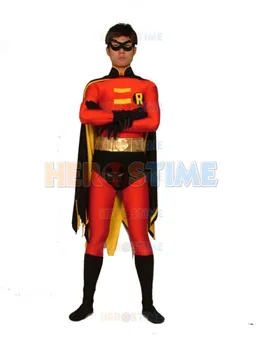 

Batman Series Robin Spandex Superhero Costume red and black fullbody zentai suit with cape